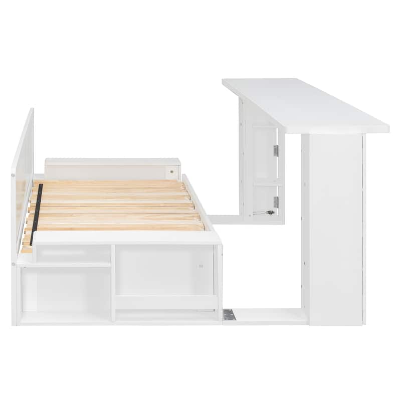 4-in-1 Convertible Daybed with Foldable Desk, Pull-Out Bed & Storage by Harper&Bright Designs