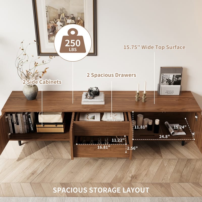 71" Walnut Fluted TV Stand