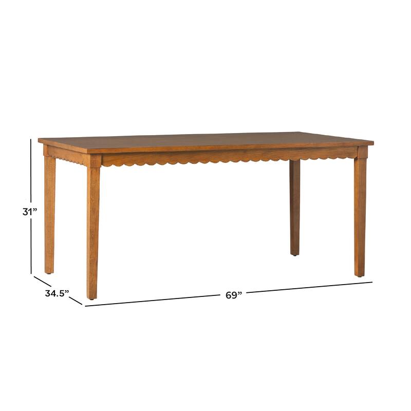 Modern Scalloped Solid Oak Wood Dining Table For 6