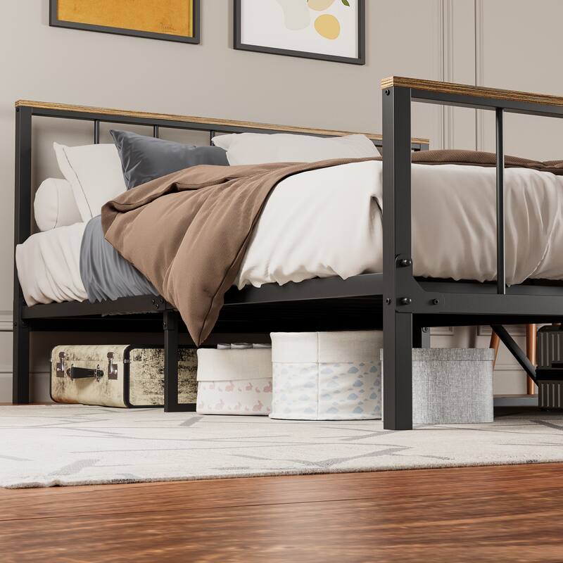 Queen Metal Platform Bed Frame with Headboard, Sturdy Iron Construction, No Box Spring Needed