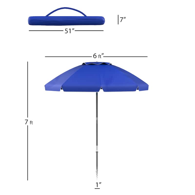 7ft Portable Beach Umbrella with 360 Degree Tilt by Pure Garden, Sand Anchor Included