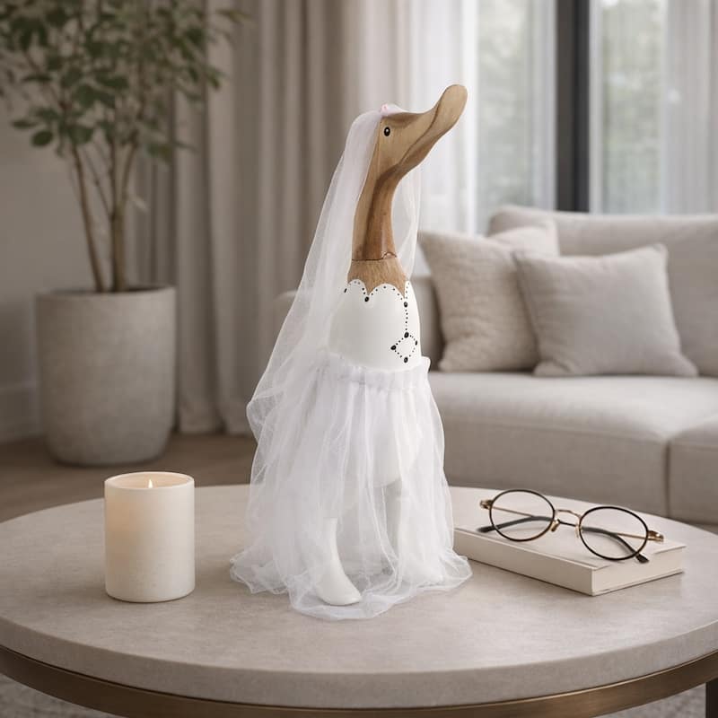 Decorative Wooden Wedding Duck Figurine Sculpture - 16.0"
