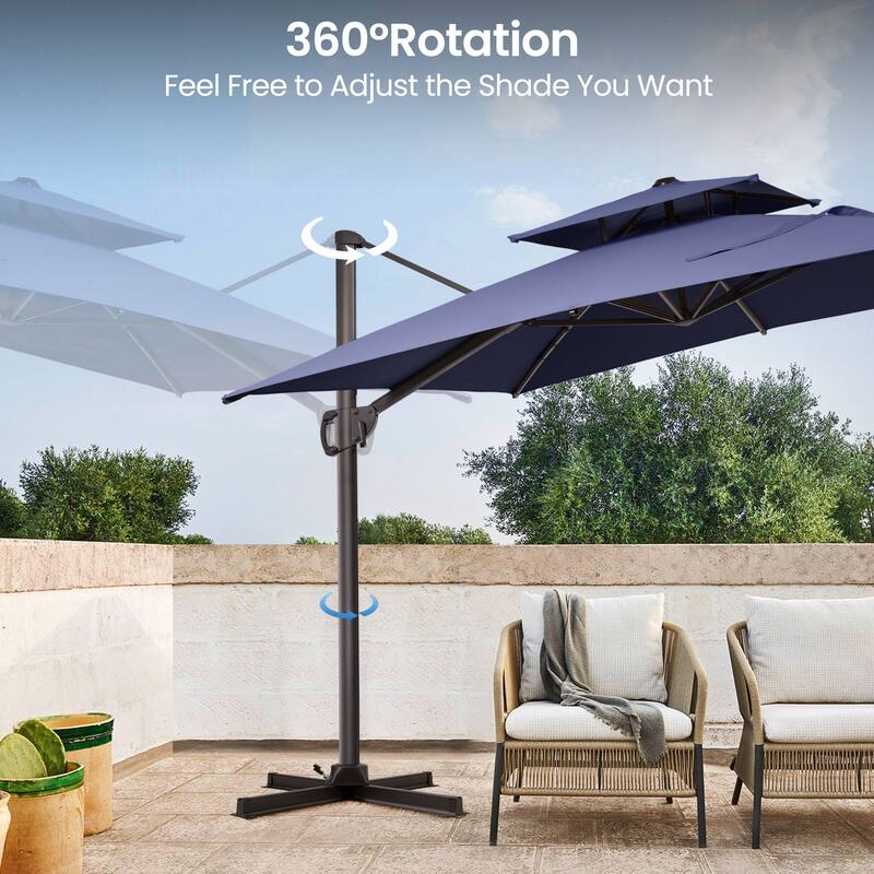 9 FT x 12 FT Outdoor Patio Dual Top Umbrella Cantilever Offset with Base