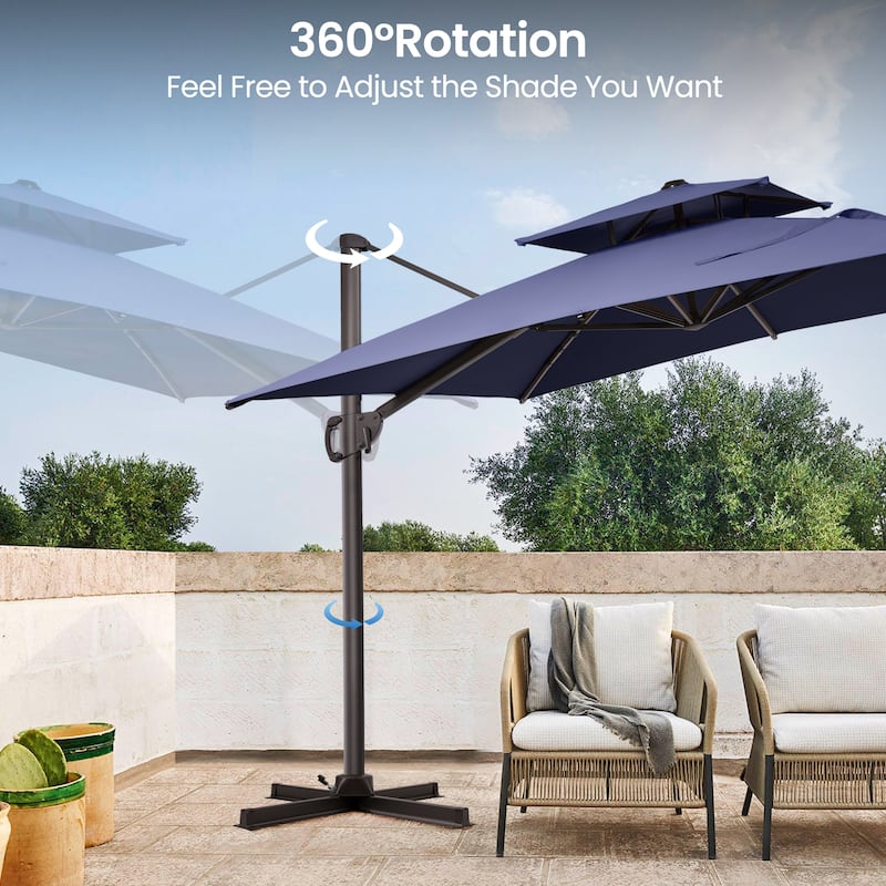 9 FT x 12 FT Outdoor Patio Dual Top Umbrella Cantilever Offset with No Base