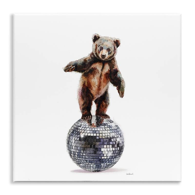 Stupell Bear Balancing on Disco Ball Wall Plaque Art Design By Amanda Greenwood - 12 x 12