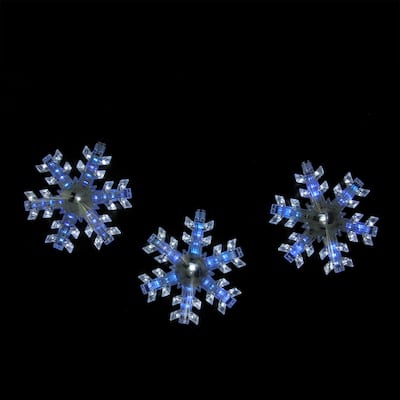 Set of 3 Cascading White and Blue Snowfall LED Snowflake Christmas Lights 25"