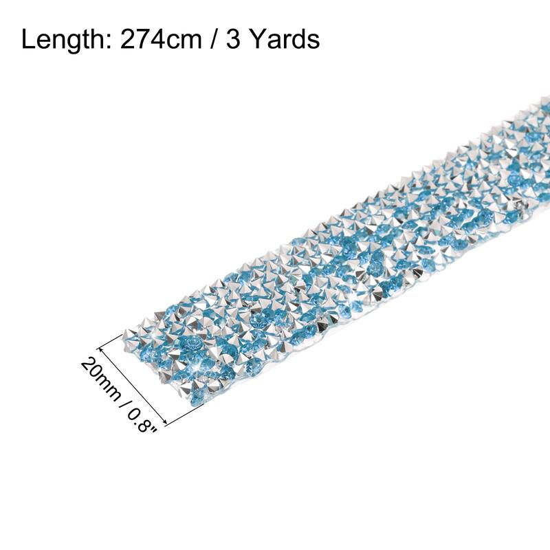 1 Pcs Resin Rhinestones Trim 3 Yards Self Adhesive Diamond Ribbons - Light Blue - 0.8 inch