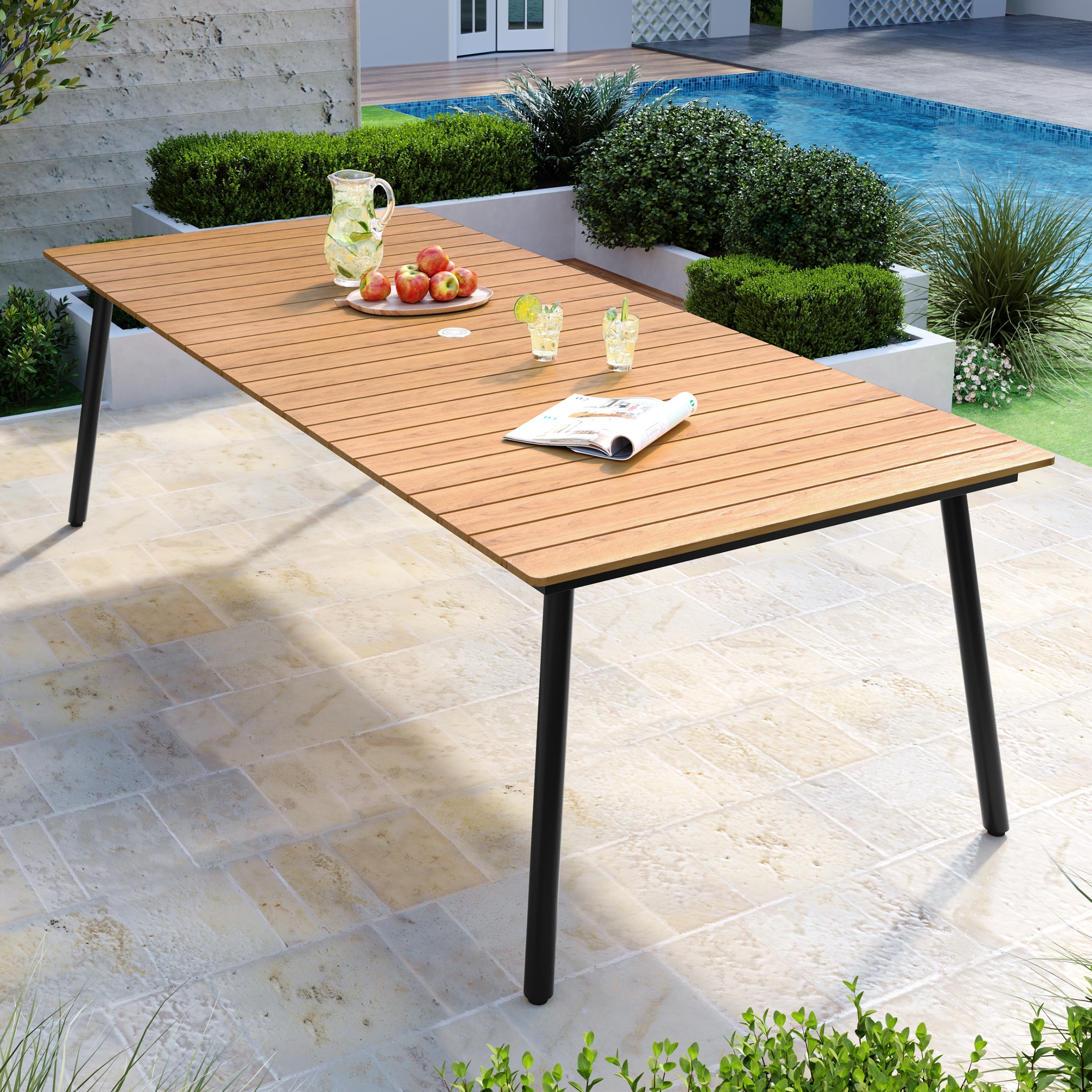 Pellebant Outdoor Rectangle Aluminum Dining Table with Umbrella Hole On Sale Bed Bath Beyond 37133543