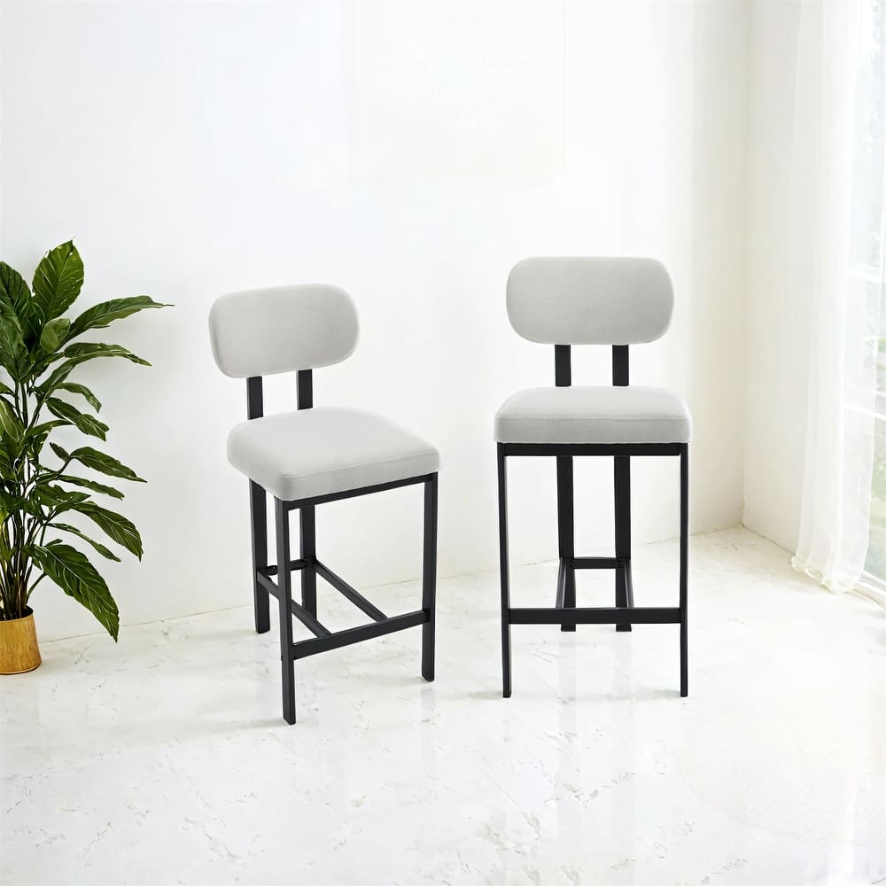 Set of 2 26 inch Modern Bar Stools Upholstered Fabric Counter Height Barstools with Black Metal Legs