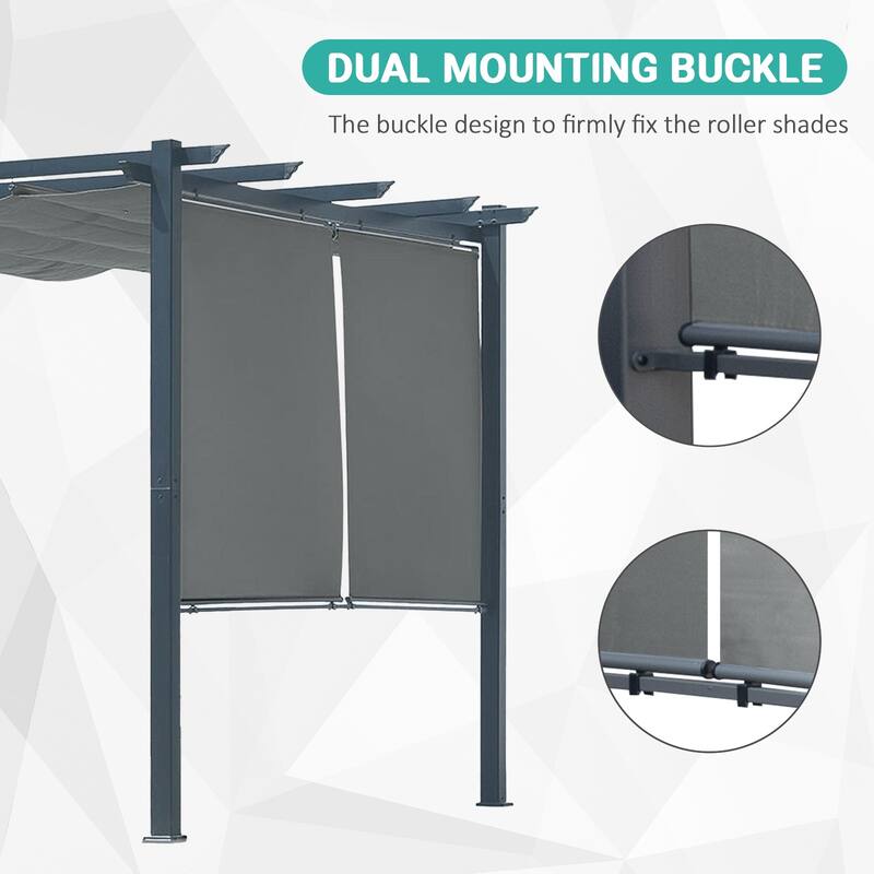 Aoodor 10 x 10 FT Outdoor Pergola with Retractable Shade Canopy, 4 Pieces Roller Shade Curtain