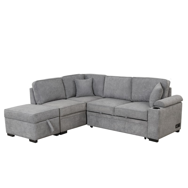 84.75'' L-Shaped 5-Seat Sleeper Sofa Bed with Storage Ottoman and Pull-Out Bed, Ideal for Living Room Use