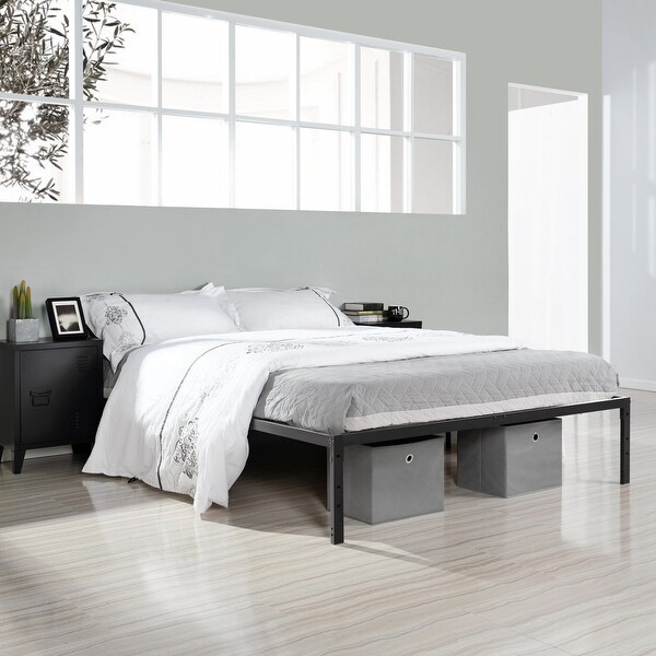 Sleek Black Steel Queen Bed Frame with Metal Slats Easy Assembly