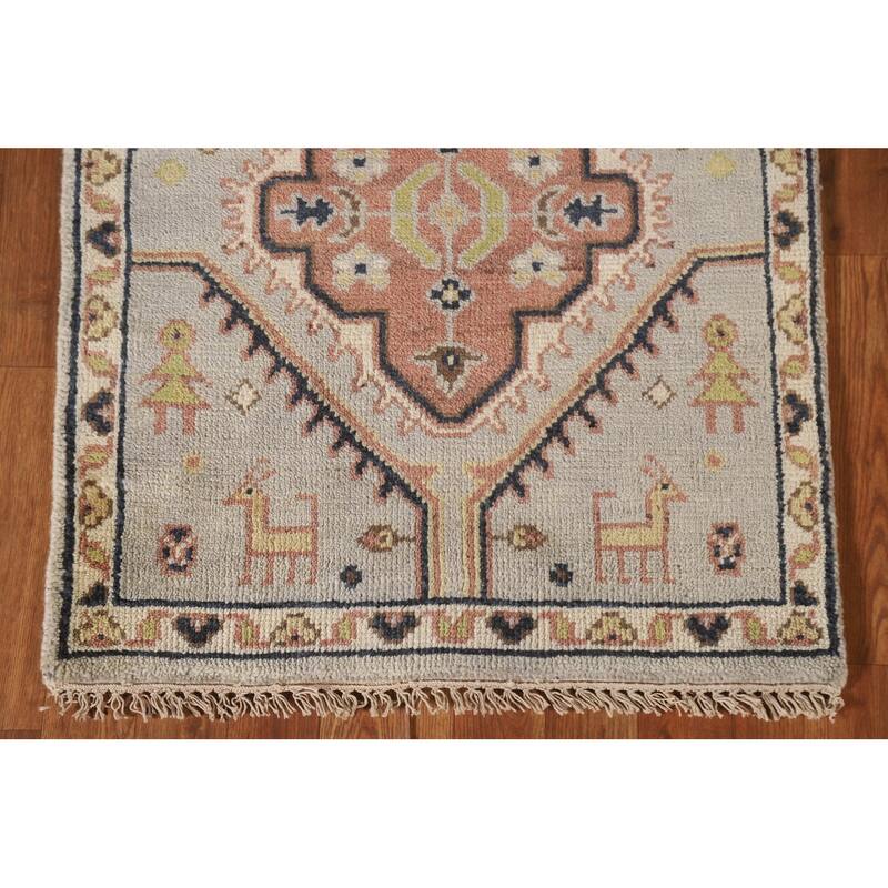Geometric Beige Kazak Indian Runner Rug Handmade Wool Carpet - 2'5"x 7'8"