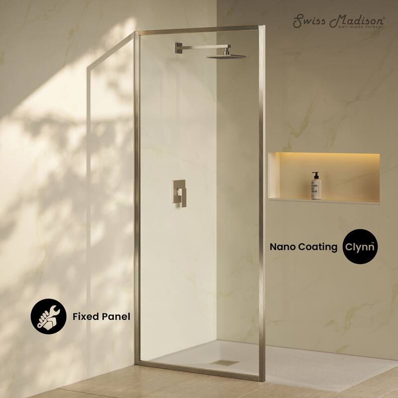 Pierre 34 X 76 Framed Fixed 3/8 In. (10Mm) Clear Tempered Glass Shower Door With Nickel Brushed Frame - 34 x 76