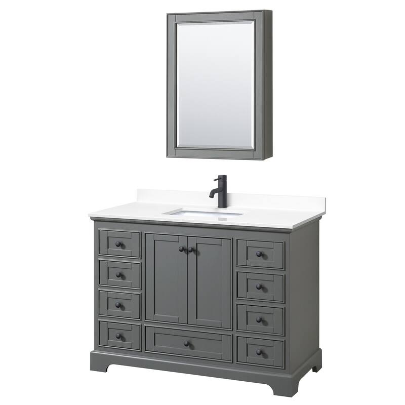 Wyndham Collection Deborah 48" Free Standing Single Basin Vanity Set - Dark Gray / White Cultured Marble Top / Matte