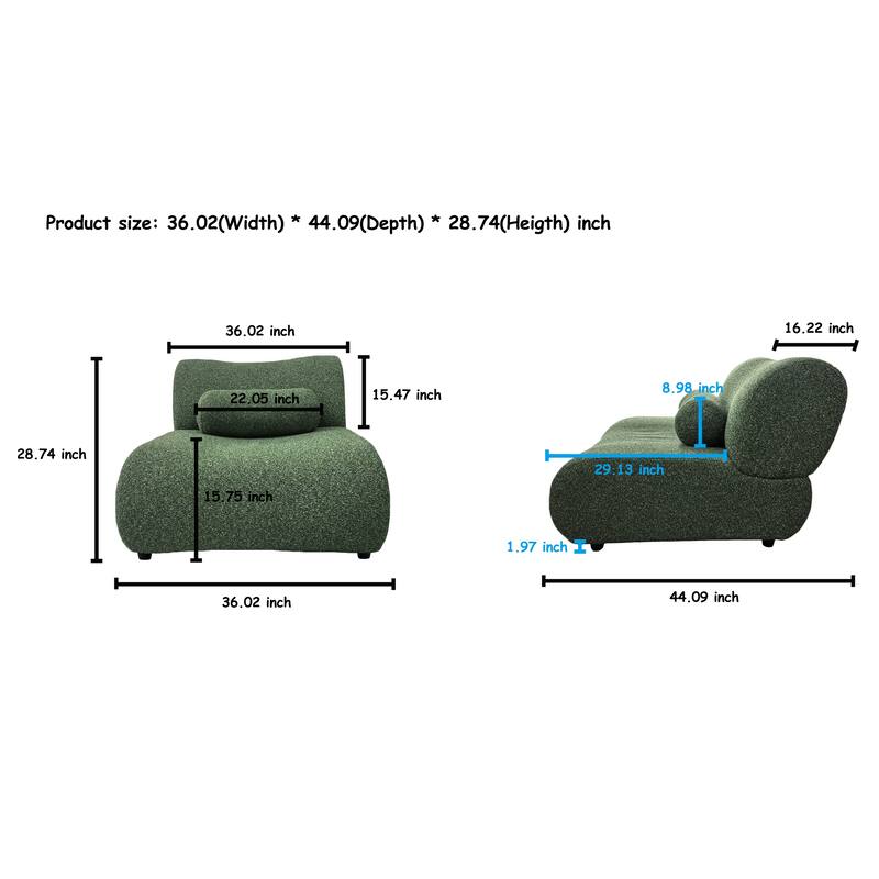 Chenille Modular Sectional Sofa Set, 4-Seater with Reclined Back