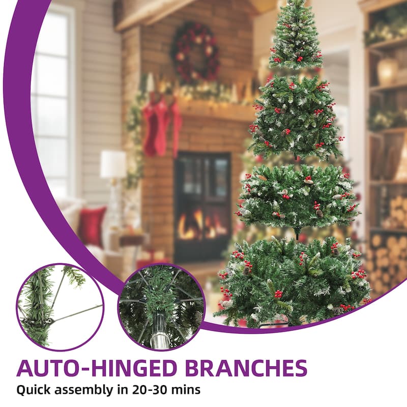 6/7.5/9 FT Pre-Lit Frosted Pine Artificial Christmas Tree with LED Lights