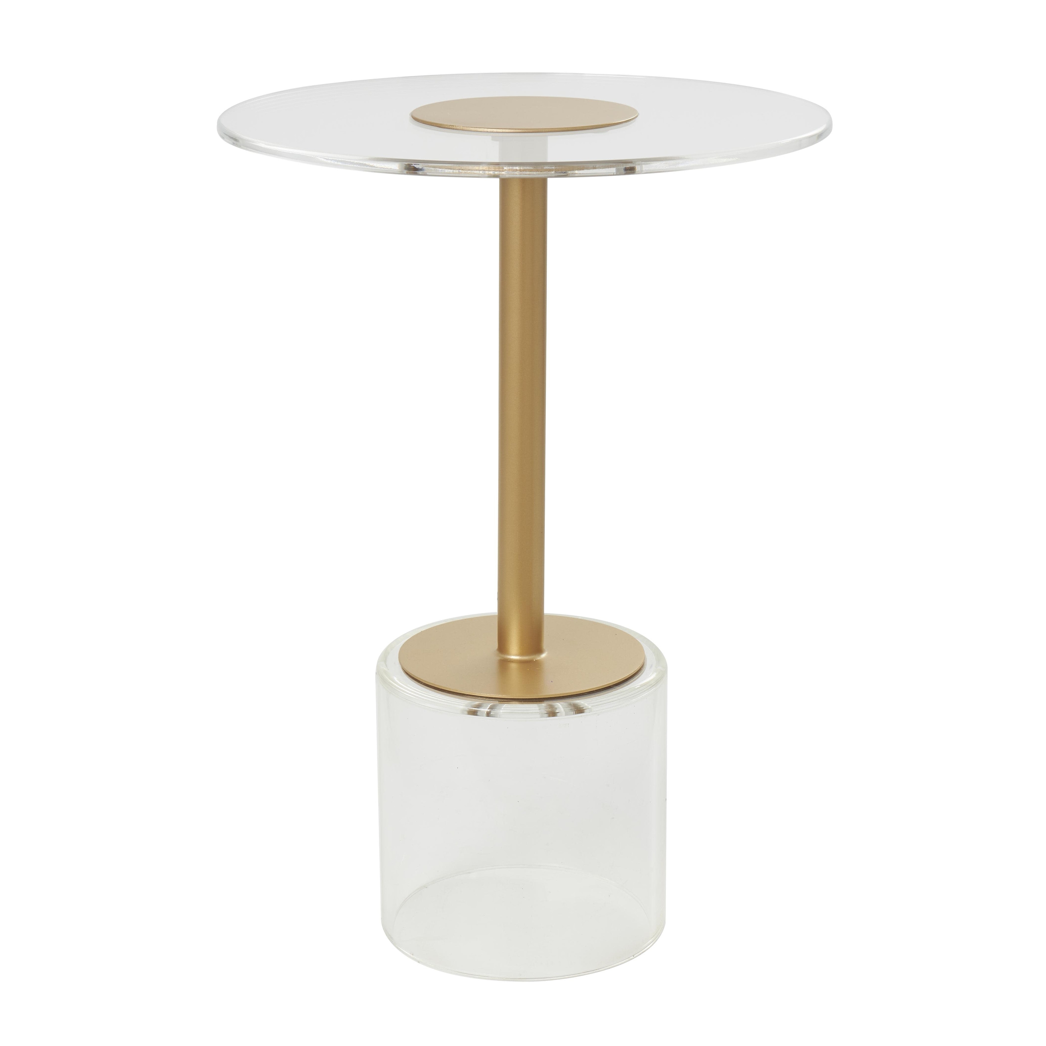 Roche River Decor - Acrylic Plastic Accent Table with Elevated Base and Gold Stand - Clear
