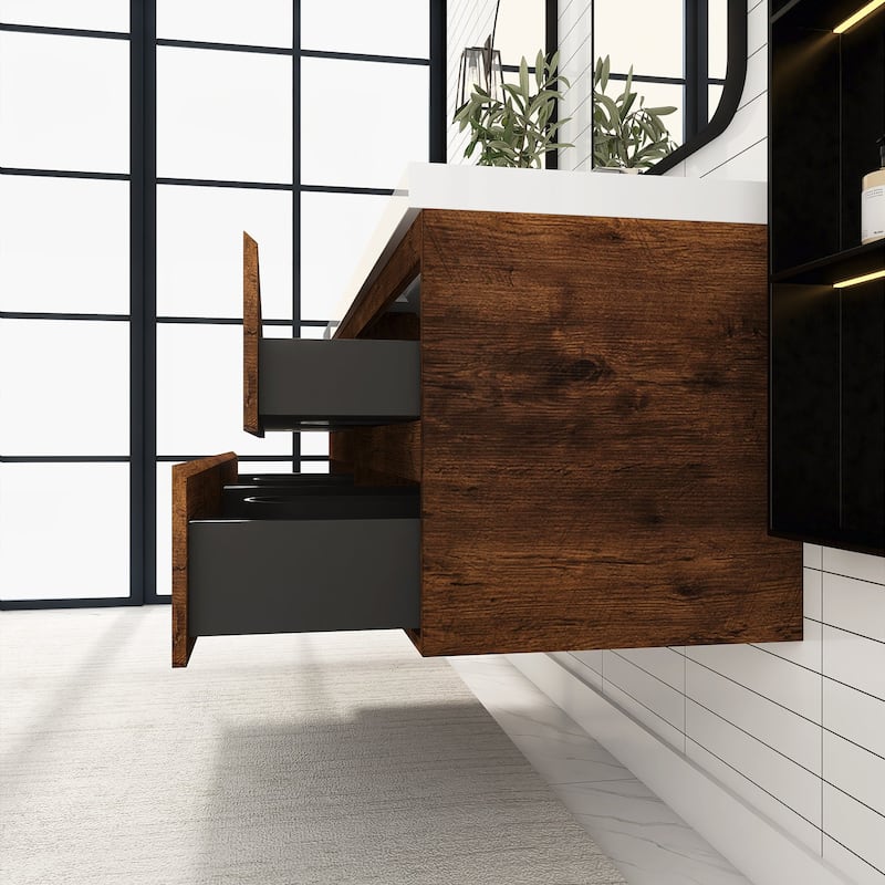 72 inch Wall-Mounted Bathroom Vanity Set with Integrated Resin Sink