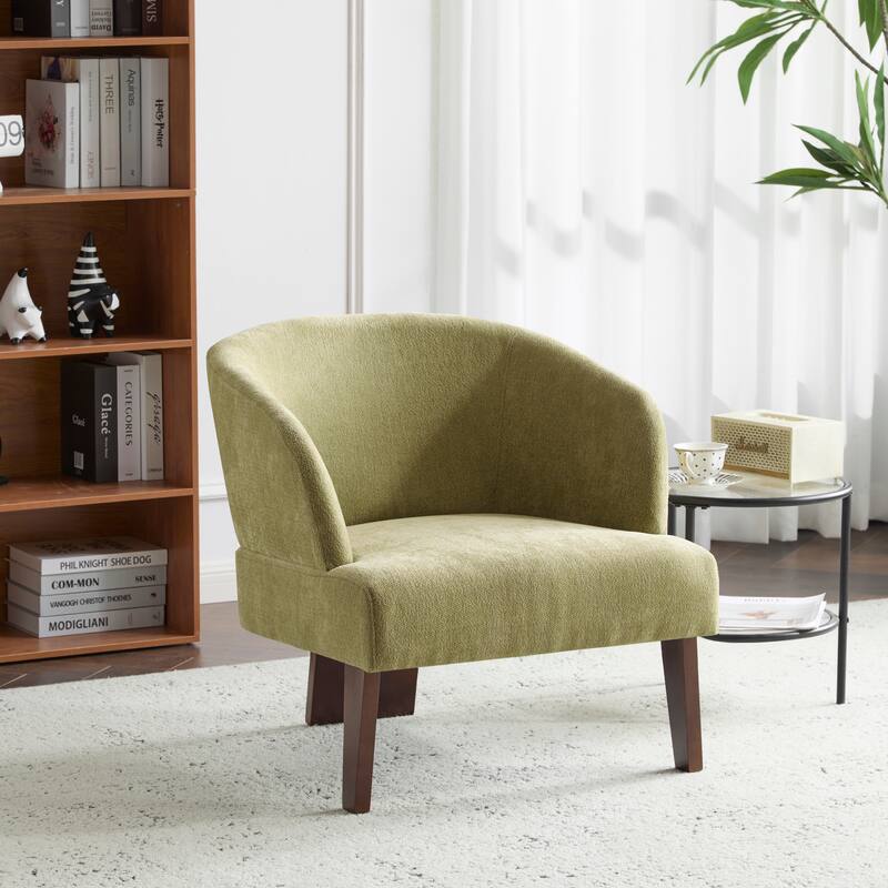 Modern Accent Chair with Round Back & Wooden Legs - Mid-Century Inspired Lounge Chair for Living Room, Bedroom, or Office - Green