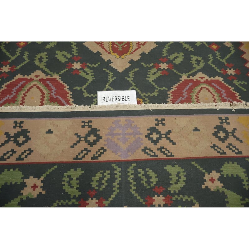 Hand Woven Oriental 100% Wool Carpet Southwestern Tribal Green Kilim Area Rug - 11' 8'' X 8' 11''