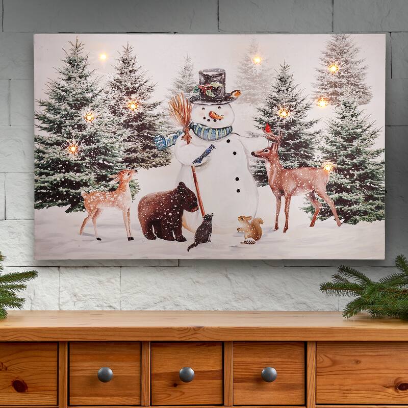 16"X24" LED Battery Operated Timer Animals With Snowman Print - 16" x 24"