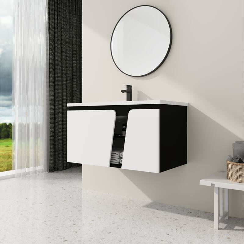 GDFStudio - Lennox Floating Bathroom Vanity with Ceramic Sink, Soft-Close Door