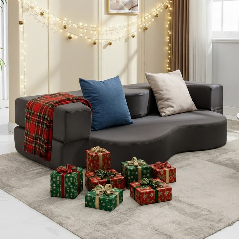 Mixoy Convertible Futon Sofa Bed, Foldable, Foam Folding Mattress Sleeper, Cloth Fabrics Floor Couch Lounge Sleeper Bed - 74.8in*53.94in*8.66in - Dark Grey