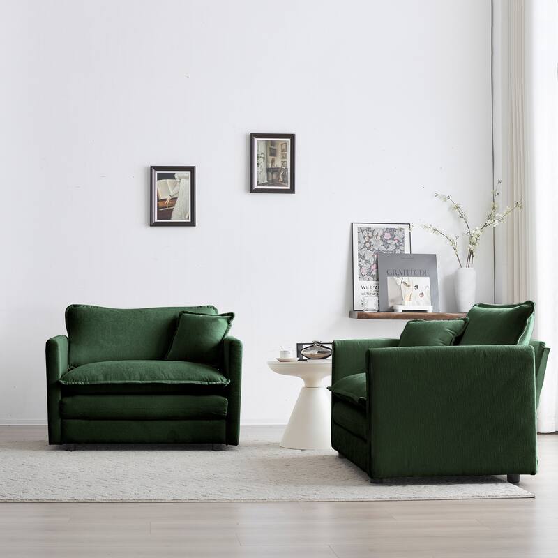 2-Piece Upholstered Accent Chair Set with Toss Pillows, Modern Chenille Living Room Armchair, Stylish Side Chairs