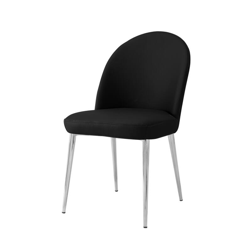 Chrome/Black Faux Leather Upholstered Metal Frame Dining Chair, Set of 2, Sturdy Dining Chair for Dining Rooms - 17.5