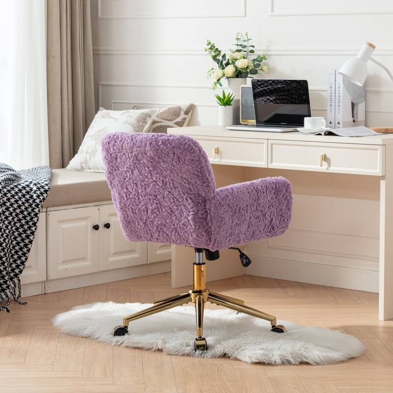 GDF Studio - Modern Upholstered Swivel Home Office Chair with Golden Metal Base and Artificial Rabbit Hair Comfort