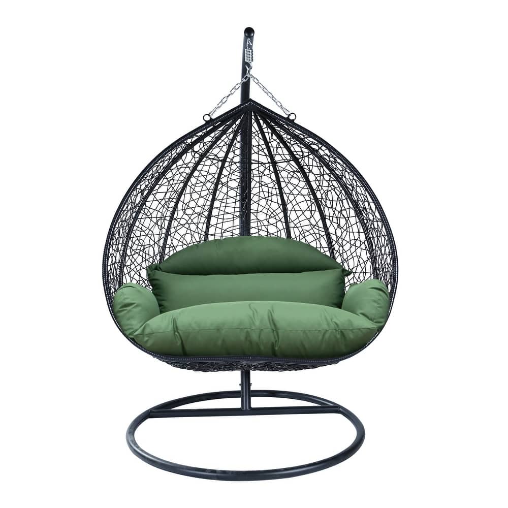 2-Person Outdoor Hanging Egg Chair with Teardrop Frame, Weather-Resistant Cotton Cushioned Seat for Patio and Indoor Use