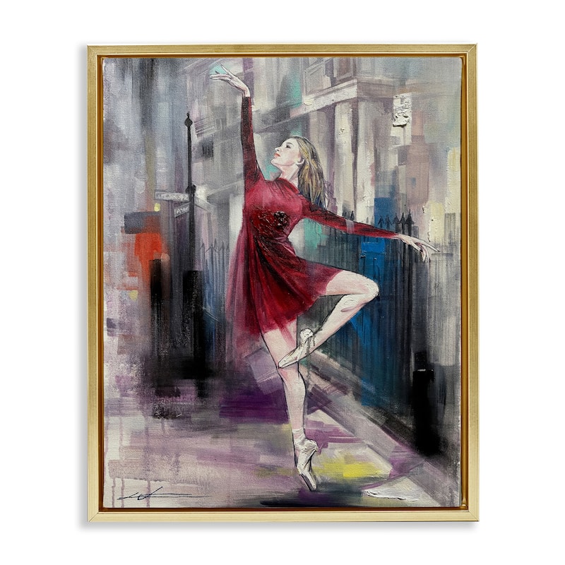 Stupell Ballet on City Street Framed Floater Canvas Wall Art Design By Lucille Lee - 25 x 31 - Gold