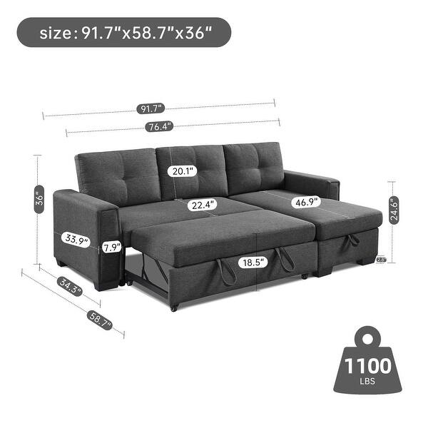 Pull Out Sleeper Bed L Shape Convertible Sectional Sofa Storage Chaise ...