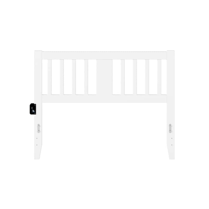 Full Wood Panel Headboard with Built-In USB Turbo Charger in Walnut Finish for Convenient Device Charging