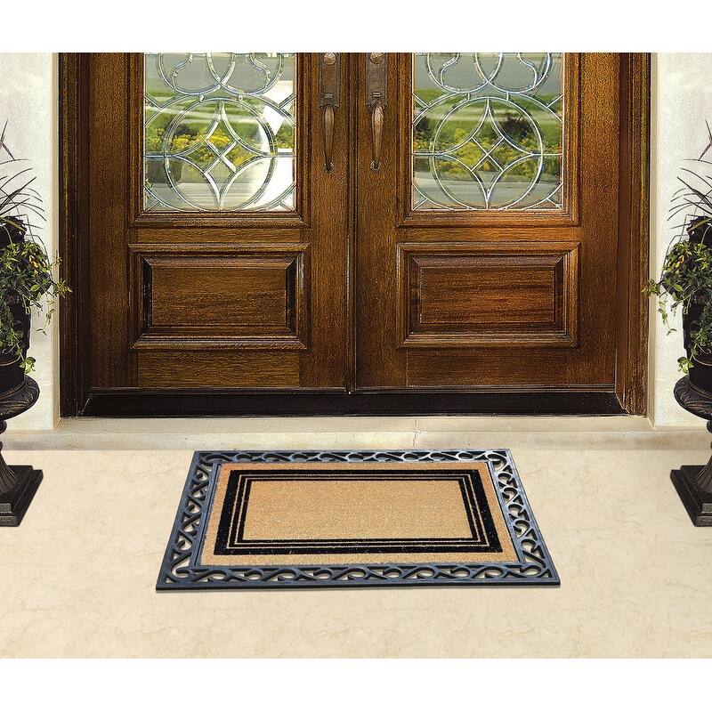 A1HC Natural Coir Entrance Door Mats, Large Rubber Doormat, Non-Slip, Flock Doormat, Thin-Profile Indoor Outdoor Mat 24" X 36"