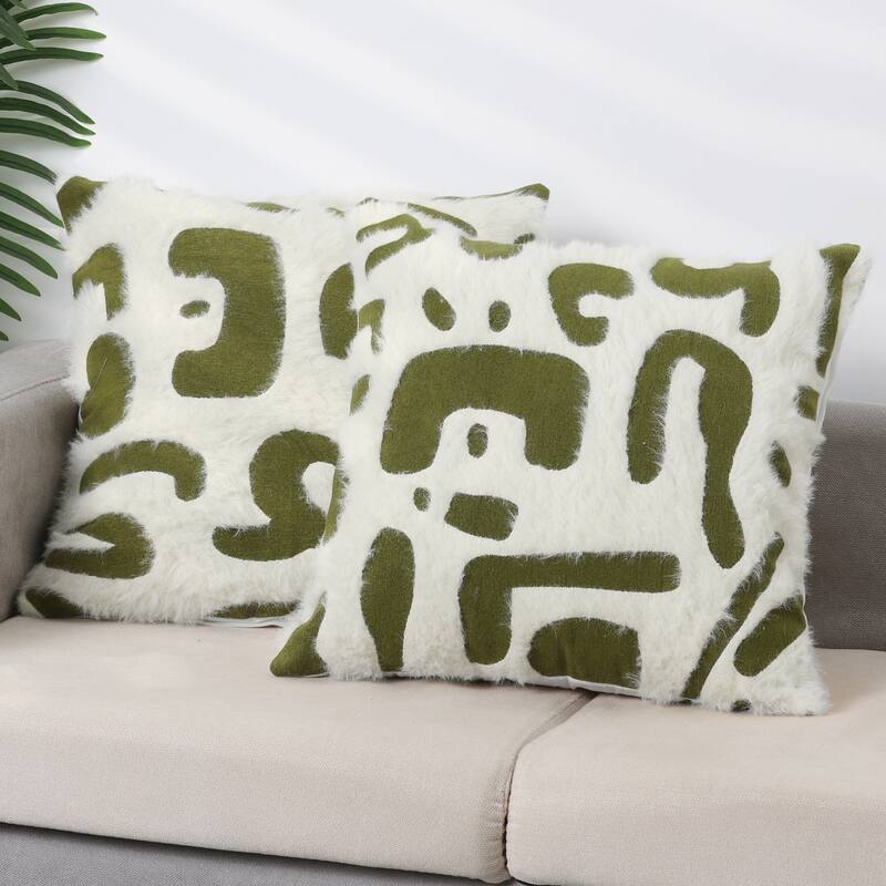 2Pcs Decorative Throw Pillow Cover Soft Plush Couch Covers Pillowcases - Green