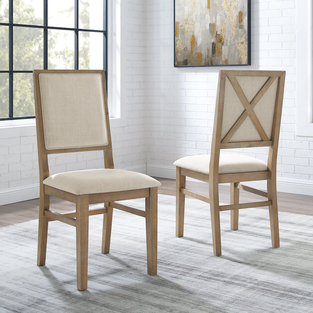 Upholstered Dining Chairs Set of 2 - Rustic Farmhouse Style - Elegant X-Back Design - Rubberwood Frame