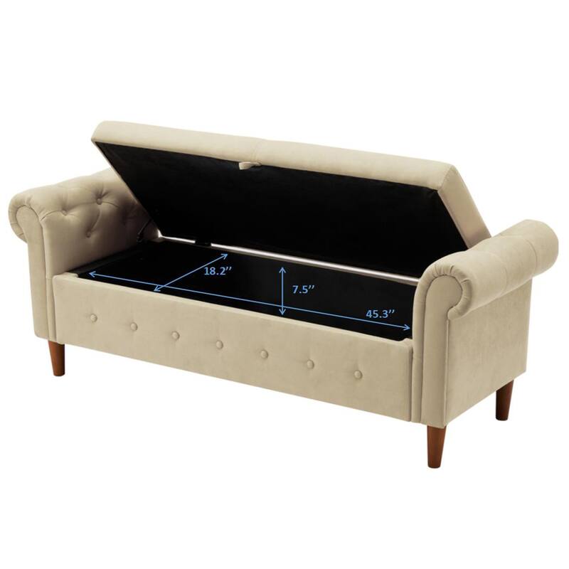 Storage Bench for Bedroom End of Bed Rolled Armed Velvet Ottoman Couch Long Bench