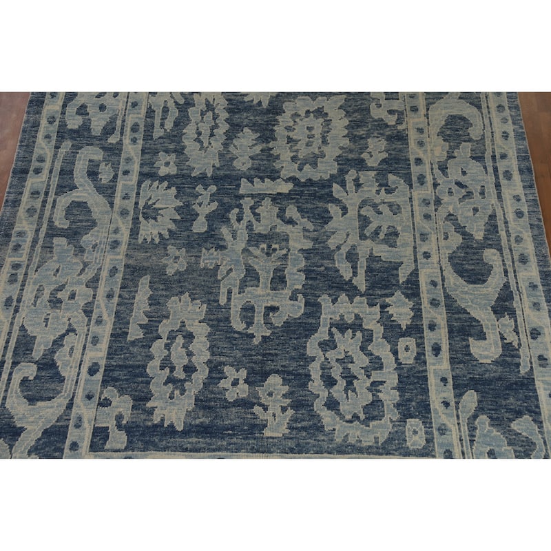 Hand Knotted Oriental 100% Wool Carpet Transitional All-Over Navy Blue & Blues Oushak Area Rug - 11' 10'' X 7' 11''