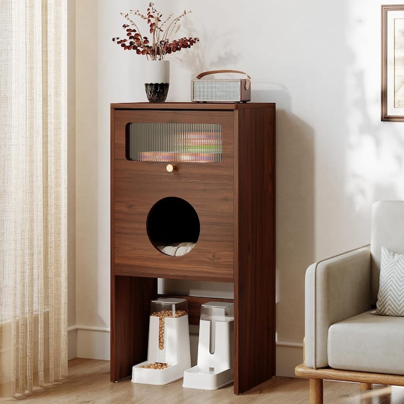 Cat Litter Box Enclosure with Storage Cabinet - Brown