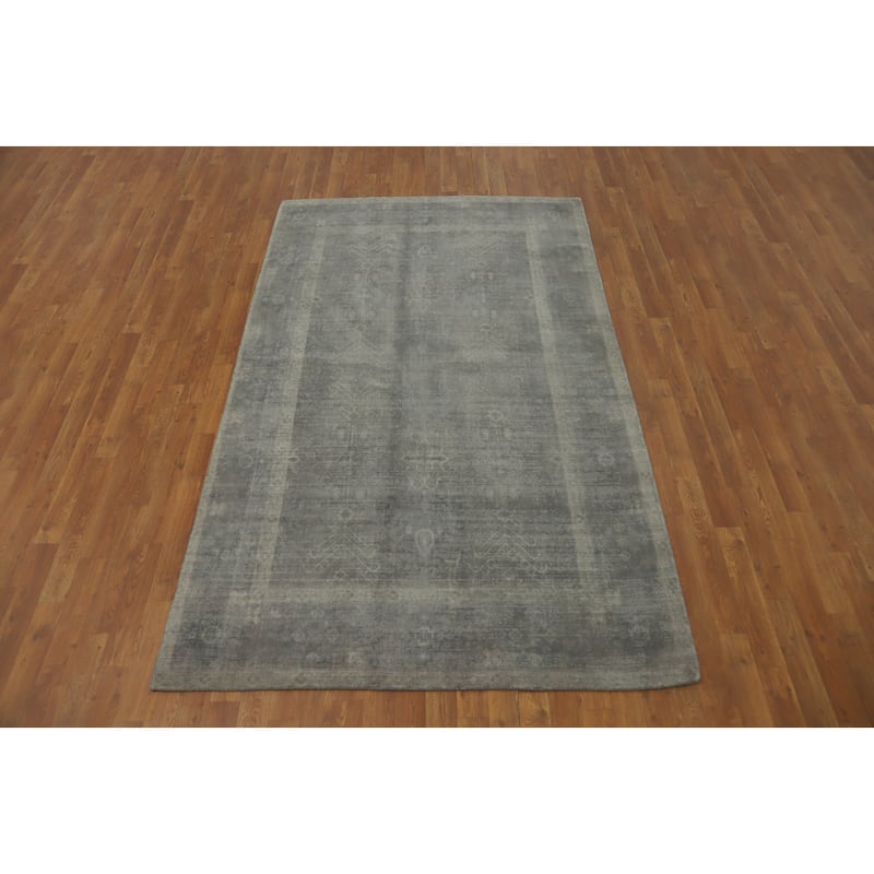 Hand-knotted Transitional Silk Carpet Grey Oushak Rug Geometric Oriental Area Rug - 7' 11'' X 4' 11''