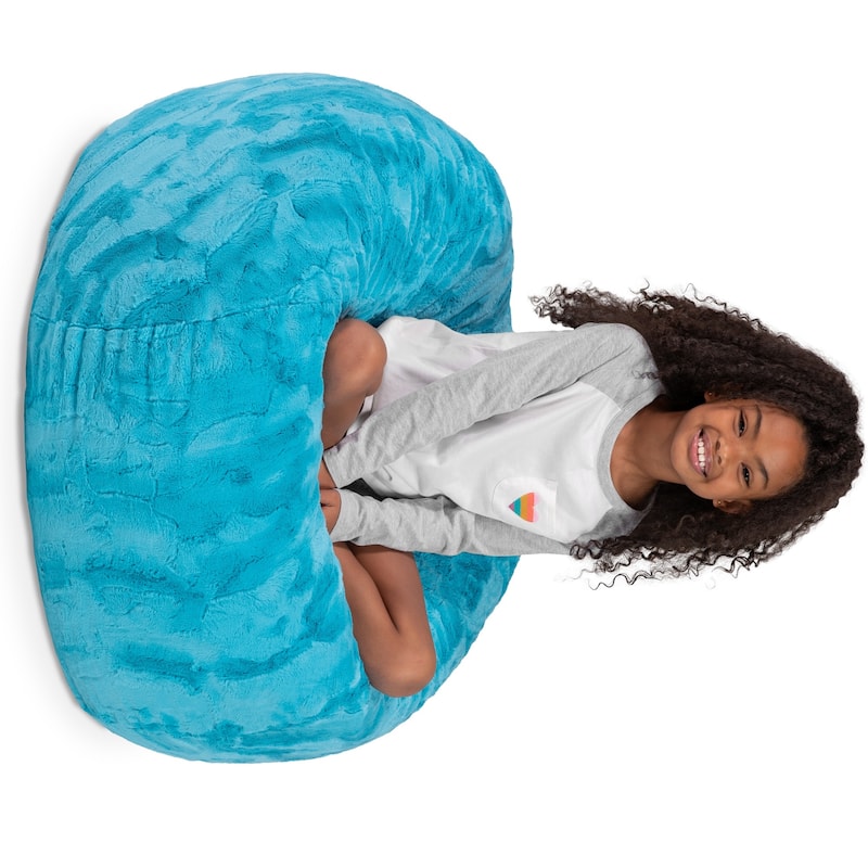 Kids Round Faux Fur Bean Bag Chair - 3' - Turquoise Blue