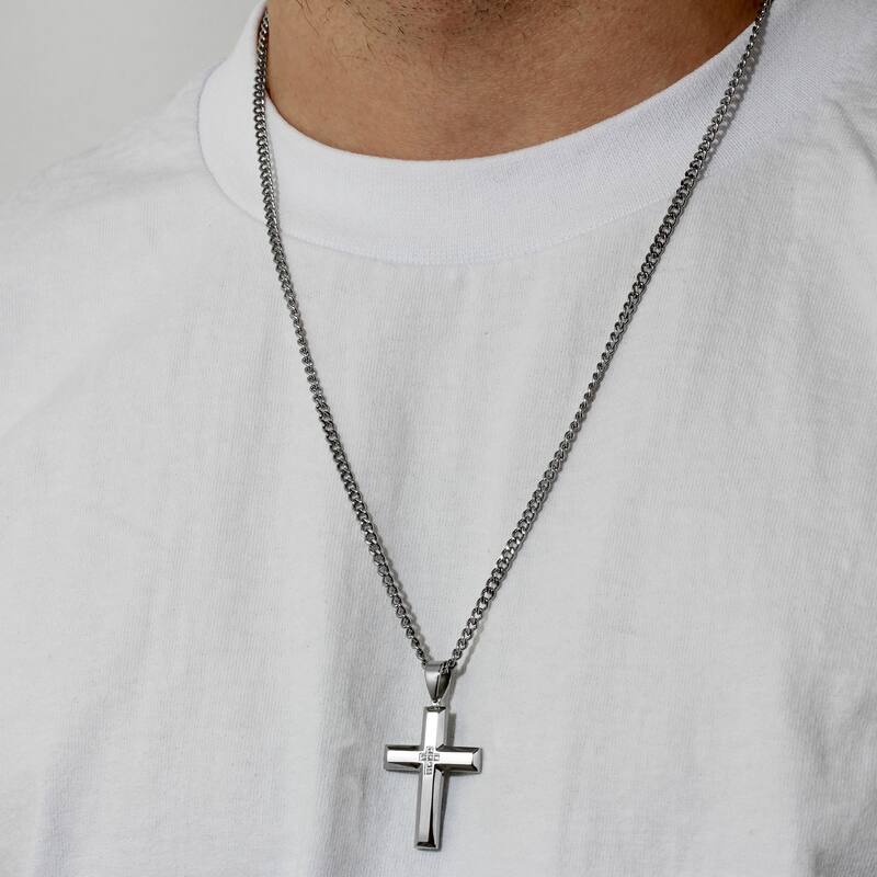 Steel Nation Stainless Steel Cross Pendant 0.05ctw