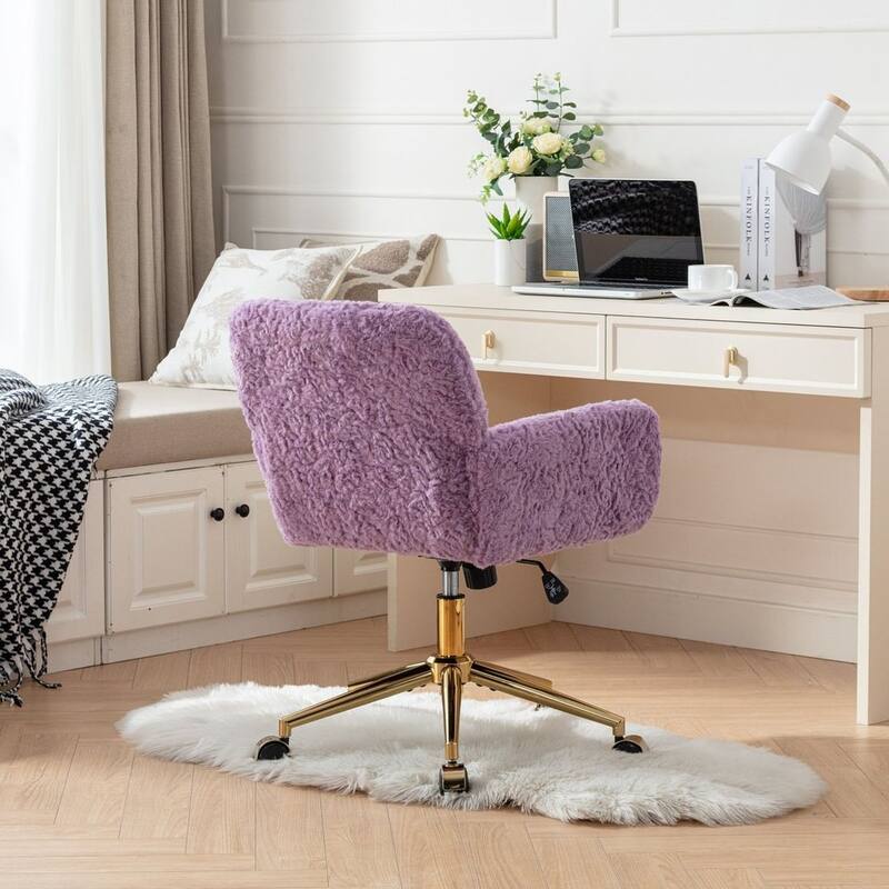 Modern Artificial Rabbit Hair Height Adjustable 360 Swivel Task Chair with Metal Base