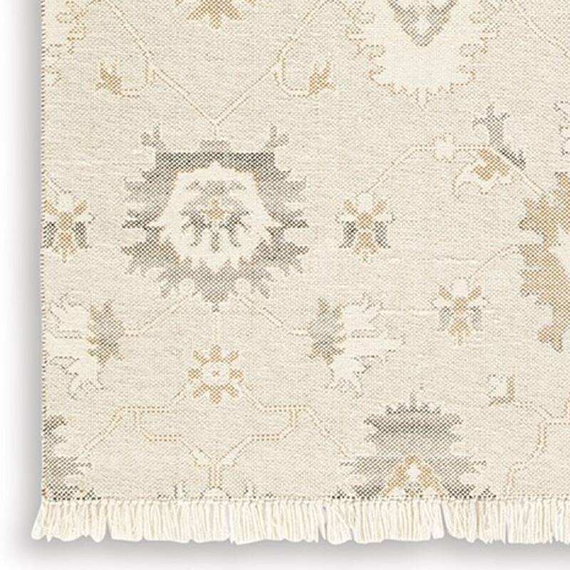 Kia 8 x 10 Large Area Rug, Handwoven Floral Patterns, Beige Brown Wool - 8 x 10