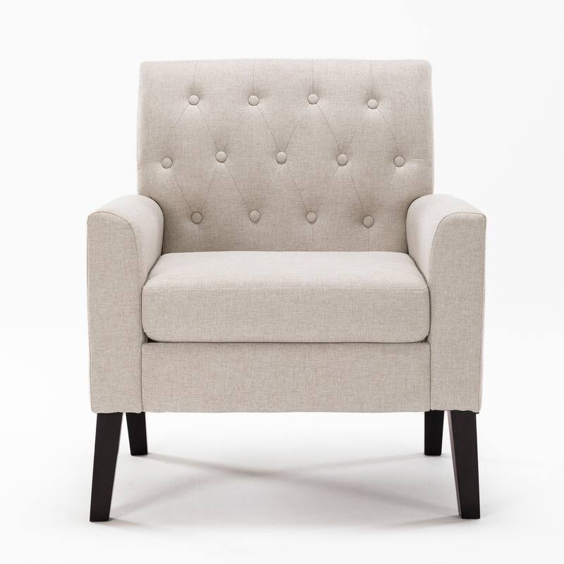 LUE BONA Linen Accent Chair Comfy Living Room Chair with Arms Upholstered Button Tufted Armchair Modern Arm Chairs Set Of 2