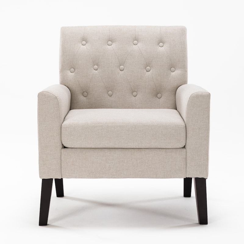 LUE BONA Linen and Walnut Legs Mid Century Modern Button Tufted Accent Chair - 29.53'' H X 30'' W X 33.07'' D