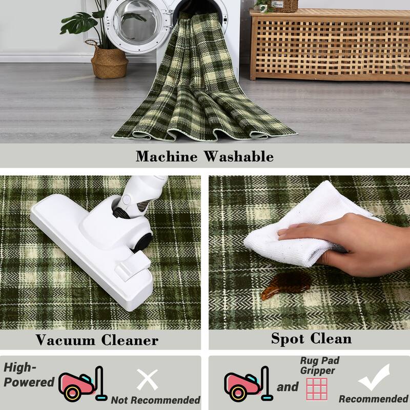 Washable Area Rugs for Living Room Bedroom Modern Plaid Rug Soft Non Slip Low Pile Farmhouse Geometric Rug