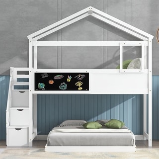 Twin Over Full House Bunk Bed with Storage Stairs - Fun & Functional